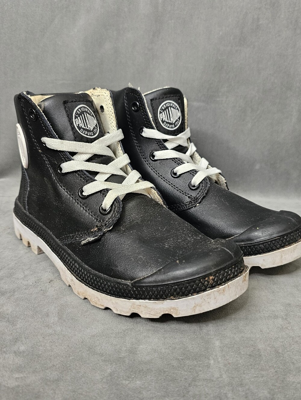 Palladium Pampa Hi Originale Boots Womens Sz6 Black Leather Lace-Up S1-26